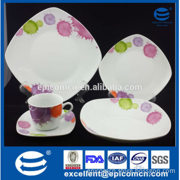 color painting ceramic dinnerware set for 4 person, square dinnerware set porcelain